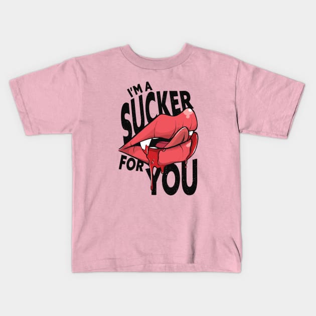 I'm a Sucker for You // Funny Vampire Lips Halloween Kids T-Shirt by SLAG_Creative